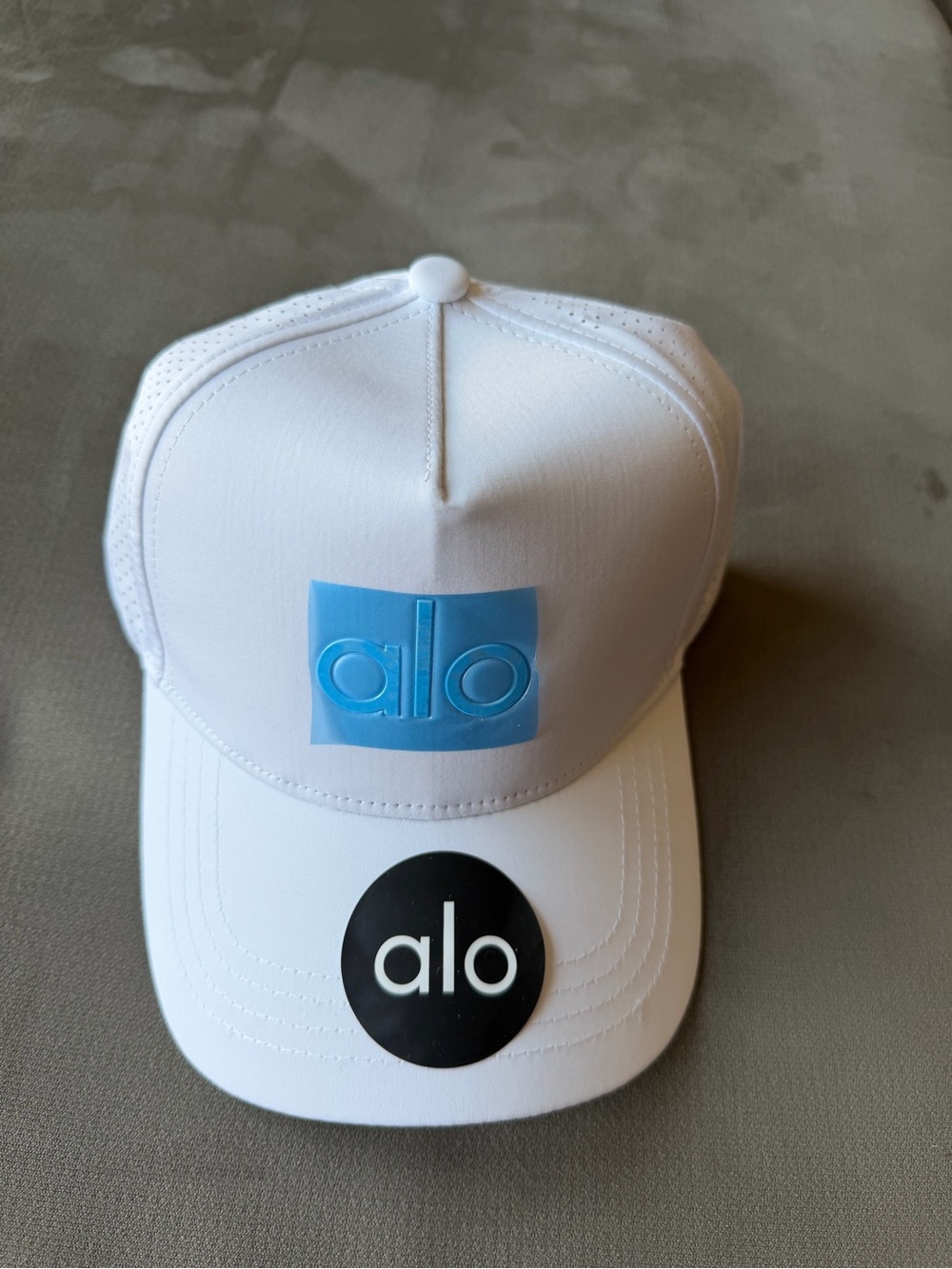 ALO Yoga adults  White Trucker Hat with Blue Logo